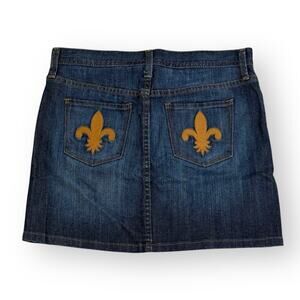 Vintage Y2K Gap Jeans Denim Dark Wash Blue Short Mini Skirt Size 2 Fleur-De-Lis